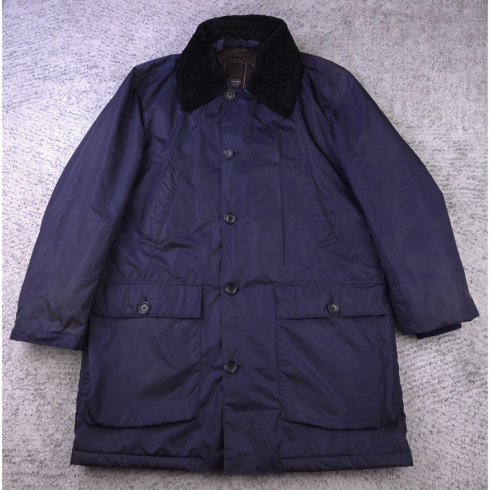 Coach Coat Men Large Jacket Car Chore Shearling Collar Overcoat Leatherware Blue